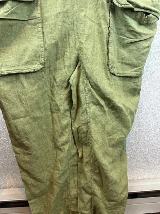Free People Green Linen Blend Jumpsuit XL Baggy Cargo Pockets Relaxed Lagenlook - Picture 6 of 10
